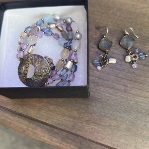 Silpada Sterling Silver Quartzite Amethyst Pearl Brass Bracelet stretchable